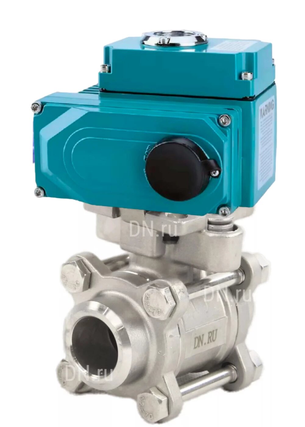 Кран шаровой DN.ru 316-316-PTFE-W-ISO-H Ду100 Ру40 полнопроходной, под приварку, корпус - нержавеющая сталь SS316, уплотнение - PTFE, с 1/4-оборотным электроприводом QT2-N-020 380В