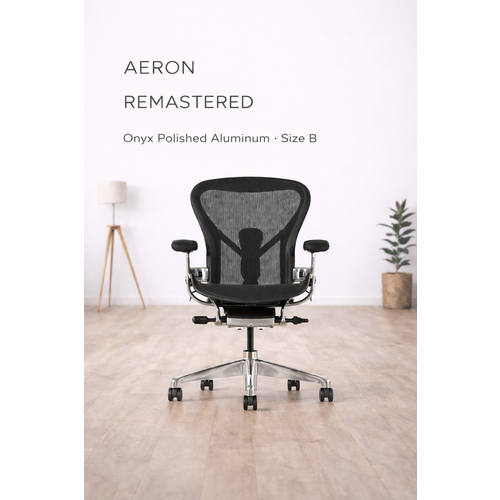 фото Кресло herman miller aeron onyx polished aluminum, размер b. подголовник и колёсики для твёрдых покрытий - в подарок!