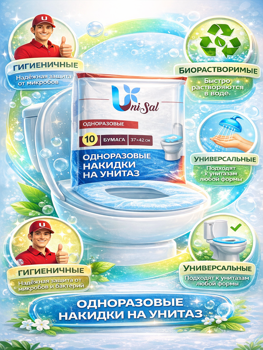 UNISAL одноразовые бумажные покрытия на унитаз №10 — забота о чистоте и вашем комфорте каждый день