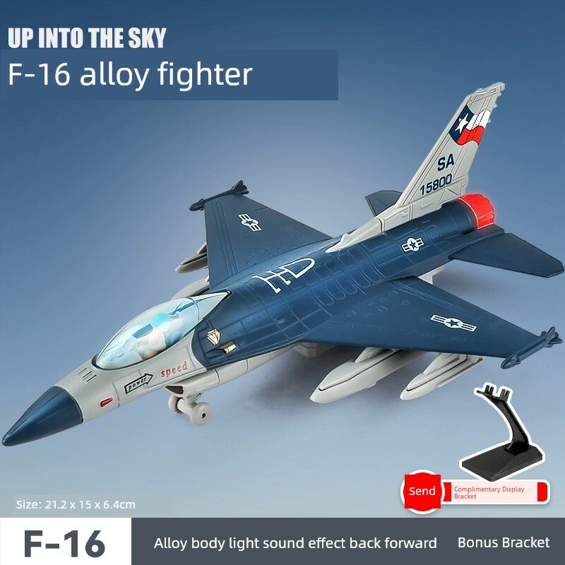 Алюминиевая модель истребителя F16 с подставкой для демонстрации - темно-синяя версия для мальчиков масштабная