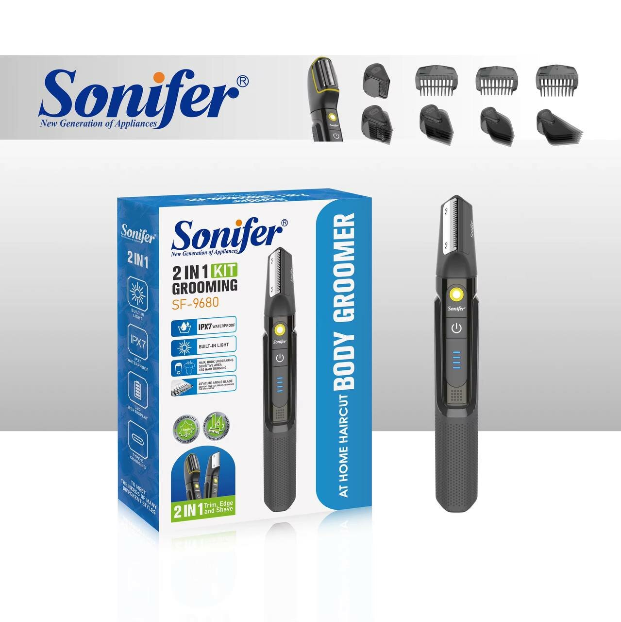 Профессиональная машинка Sonifer 9680, для ухода за телом, 2 в 1, для бритья и подравнивания