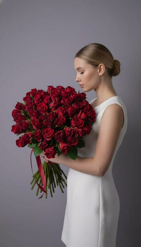 Изображение товара Классический букет из красных свежесрезанных роз — количество и длина на выбор