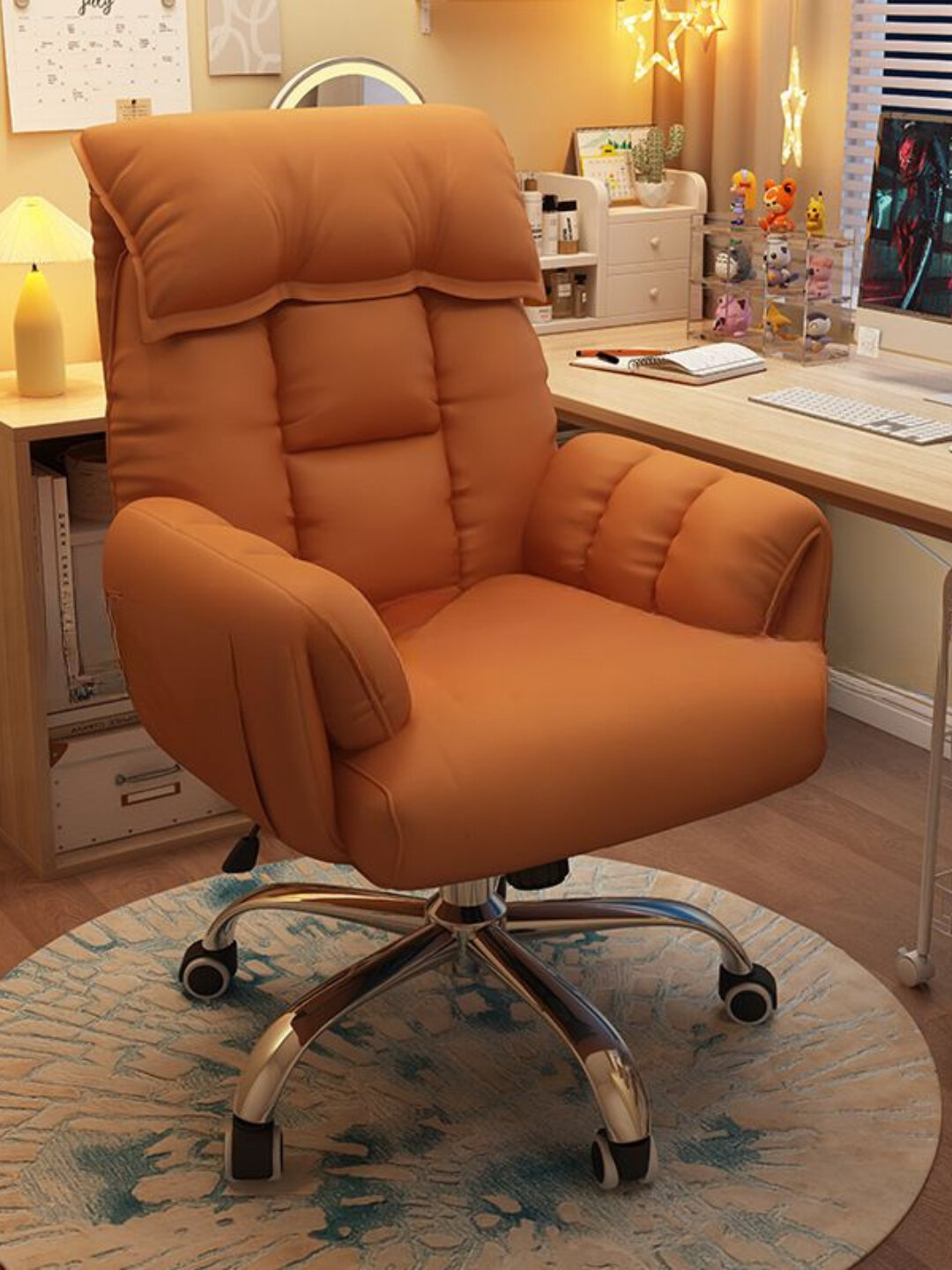 Эргономичное офисное кресло с мягким сиденьем, регулировкой высоты и вращением 360° - Коричневый