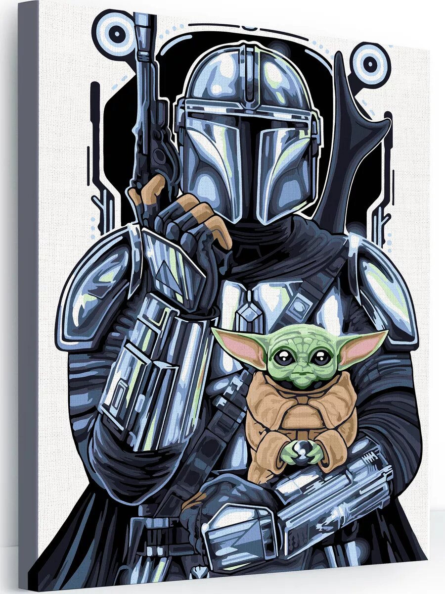 Картина по номерам на холсте с подрамником 40х50 см Мандалорец и Грогу