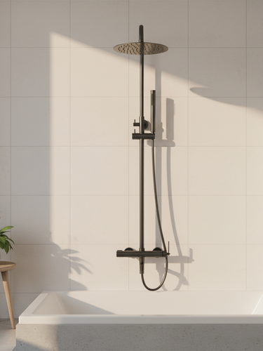 Изображение товара ESKO, Душевая система со смесителем для душа / душевой комплект оружейная сталь, графит / тропический душ / латунь
