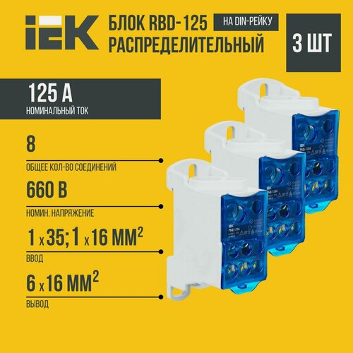 Изображение товара (3 шт)Распределительный модуль IEK RBD-125, для системы шин, дин-рейка