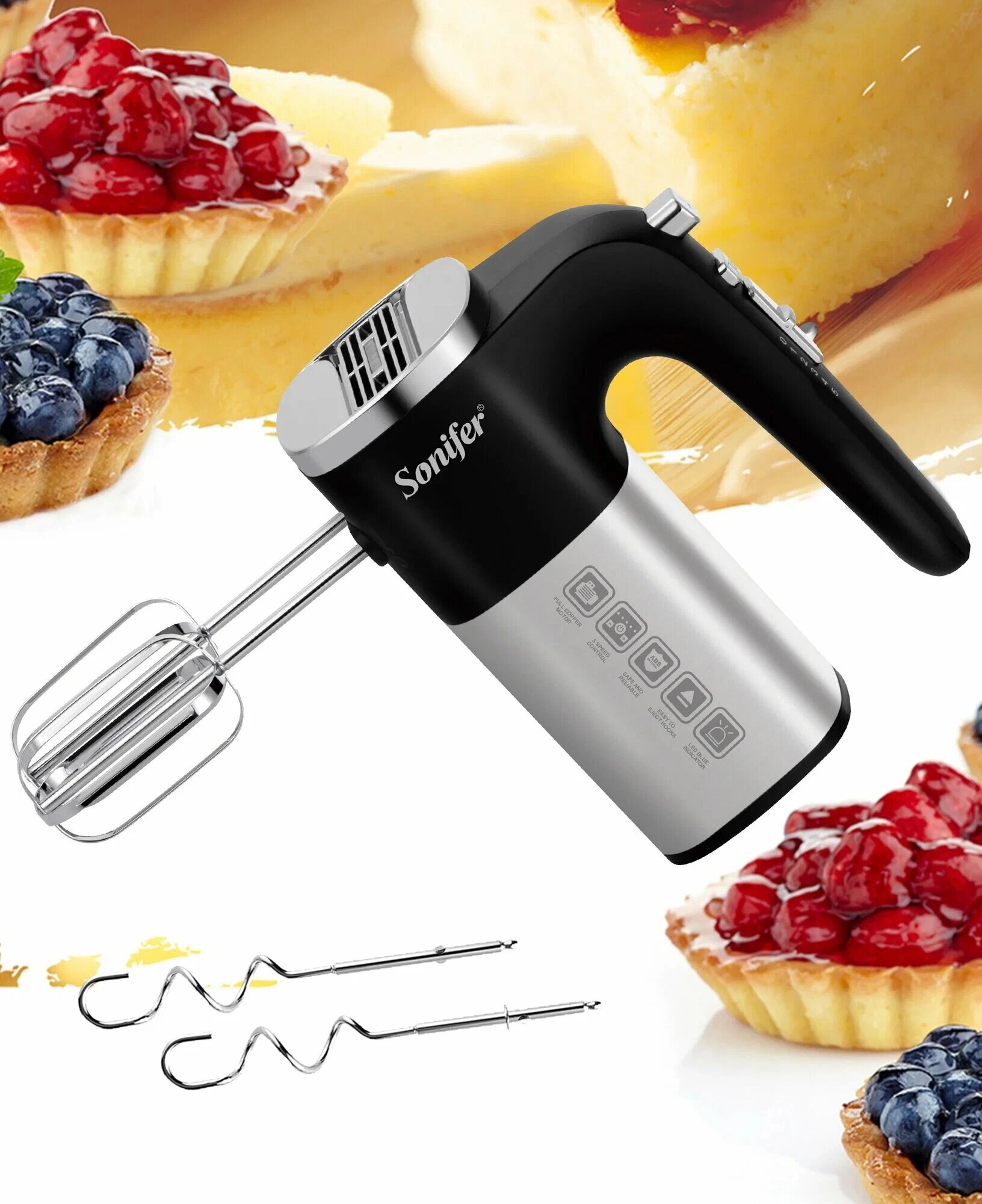 Миксер нручой Sonifer SF-7077, 500W, 5 скоростей, турборежим, импульсный режим, черный