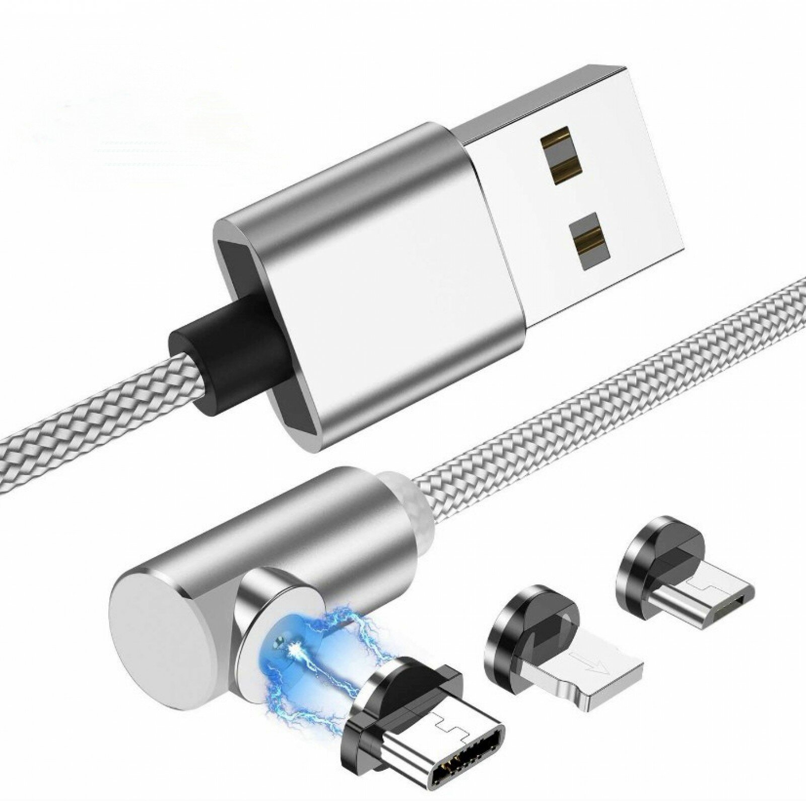 Кабель магнитный 3В1 MyPads USB с разъемами Lightning, Micro-USB и Type-C 1м серебристый с золотистым оттенком