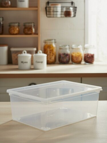 Изображение товара Ящик хозяйственный Idea 10 л с крышкой прозрачный 37х25х14 см для хранения вещей одежды и постельного белья М 2352
