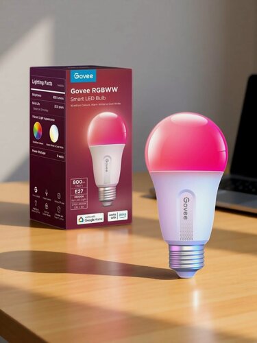 Изображение товара Умная лампа Govee Smart Light Bulb RGBWW WIFI+Bluetooth, 800m; 1 шт, H6004CC1
