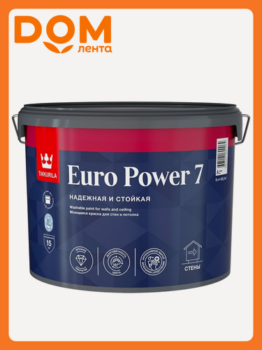 Изображение товара Краска интерьерная Tikkurila/Tikkivala Euro Power 7 матовая колеруемая 9 л