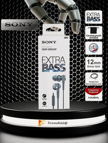 Изображение товара Проводные наушники Sony xb 55 AP, с микрофоном, mini jack 3.5mm. цвет серый космос