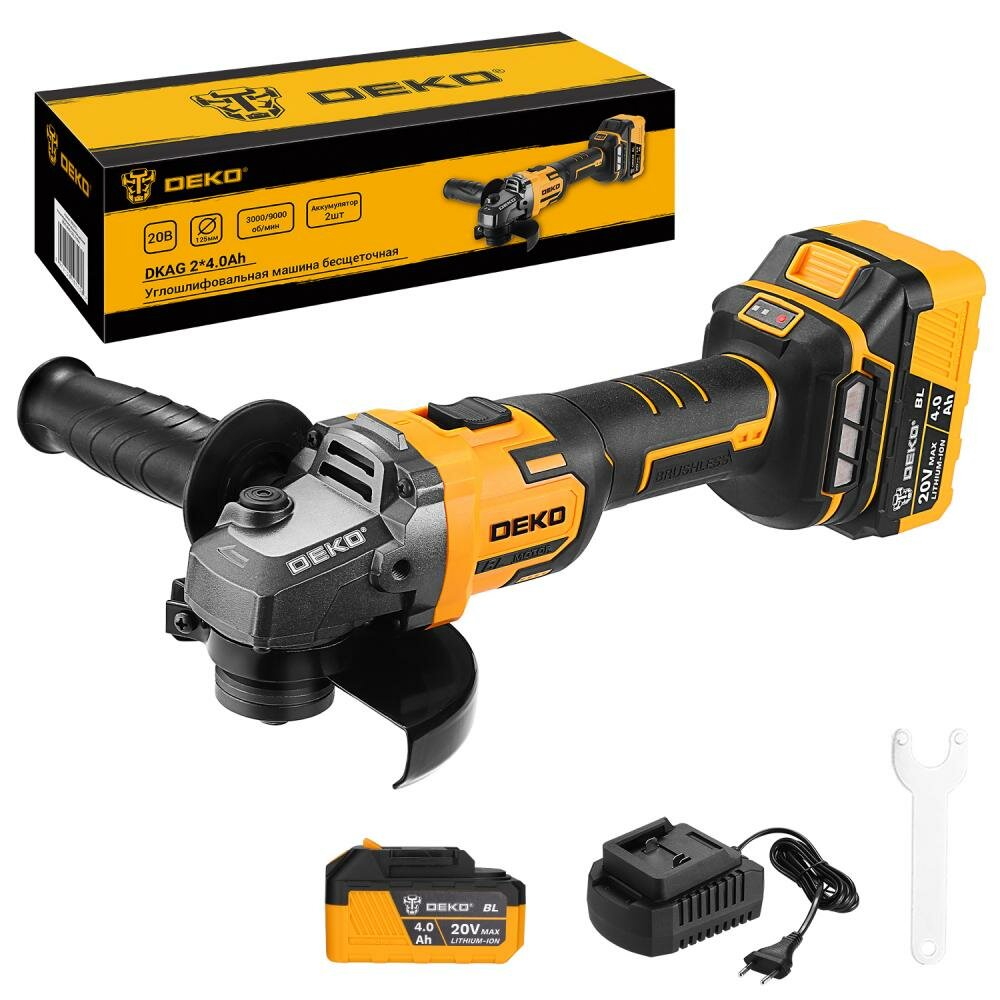 Углошлифовальная машина бесщеточная DEKO DKAG 20В 2x4Ач 063-2153