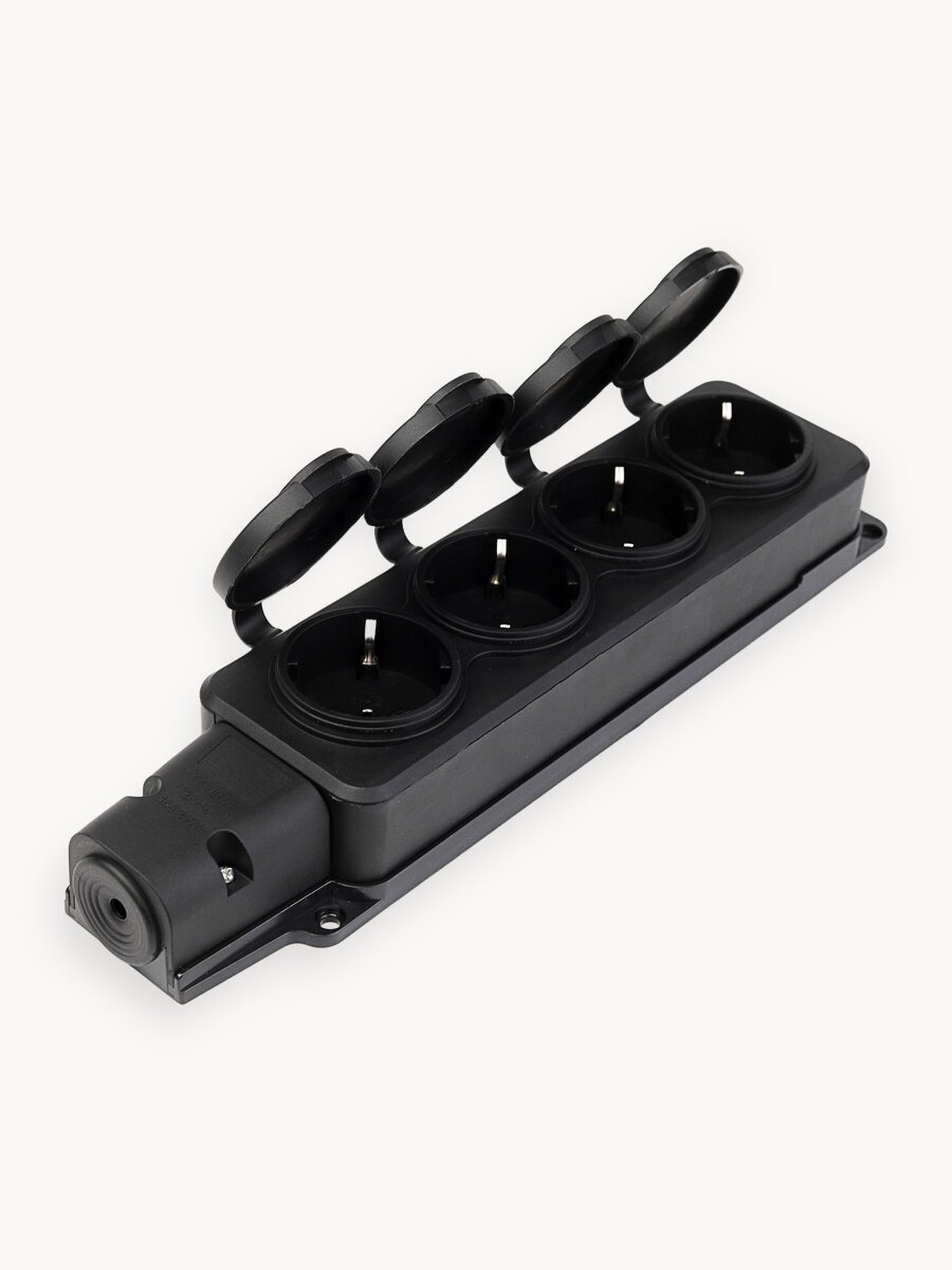 Розетка-колодка уличная влагозащищенная и пылезащищенная 4 поста розетки IP54 16A 250v каучуковая для удлинителя 2P+PE с заглушками