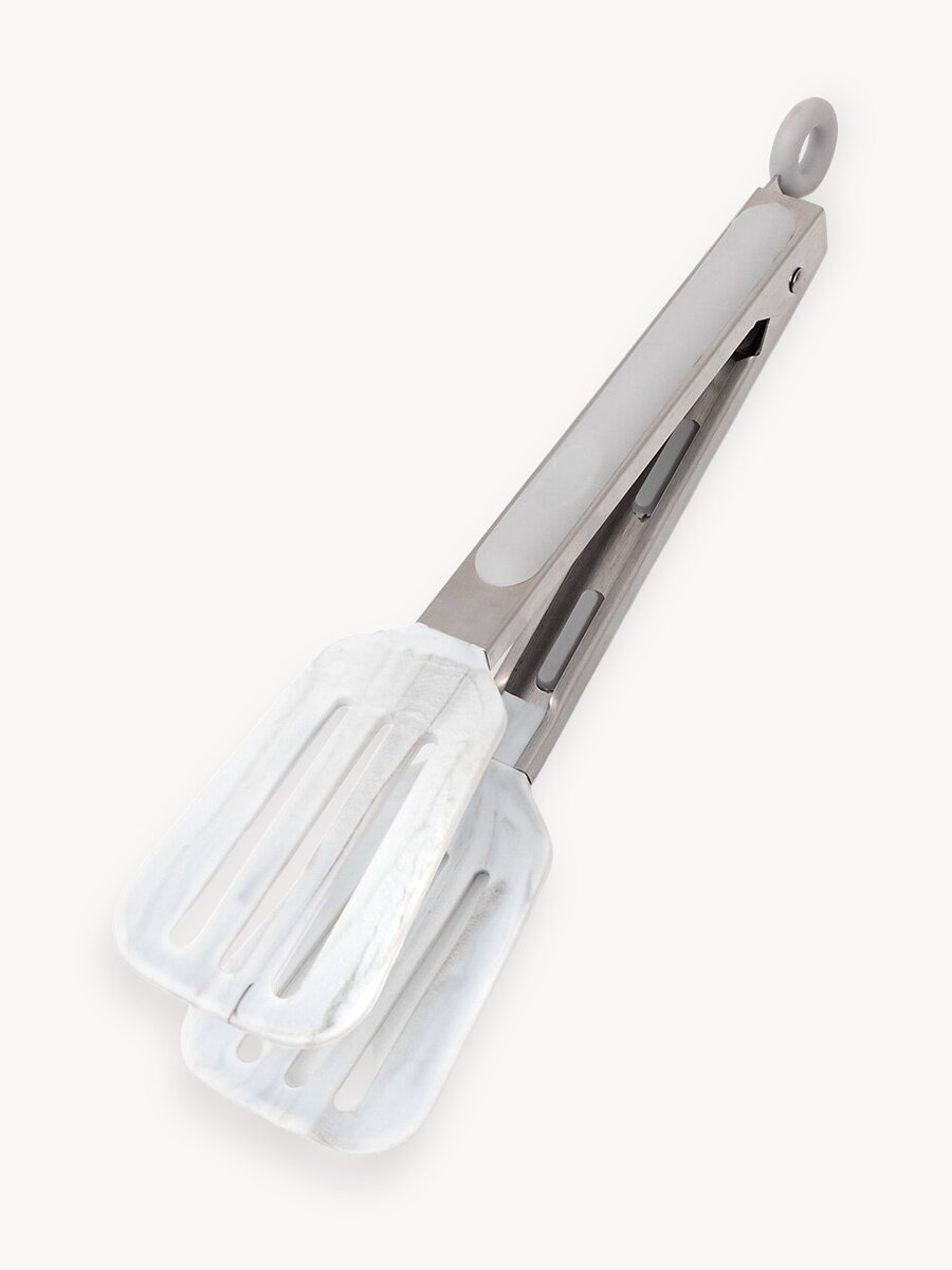 Щипцы кухонные универсальные DeNASTIA лопатка с прорезями 27x5,5см, серый/белый