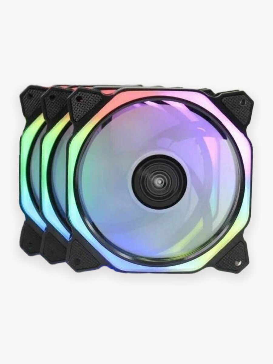 Вентилятор (кулер) с ARGB подсветкой для корпуса ПК, комплект 3 кулера + контроллер + пульт