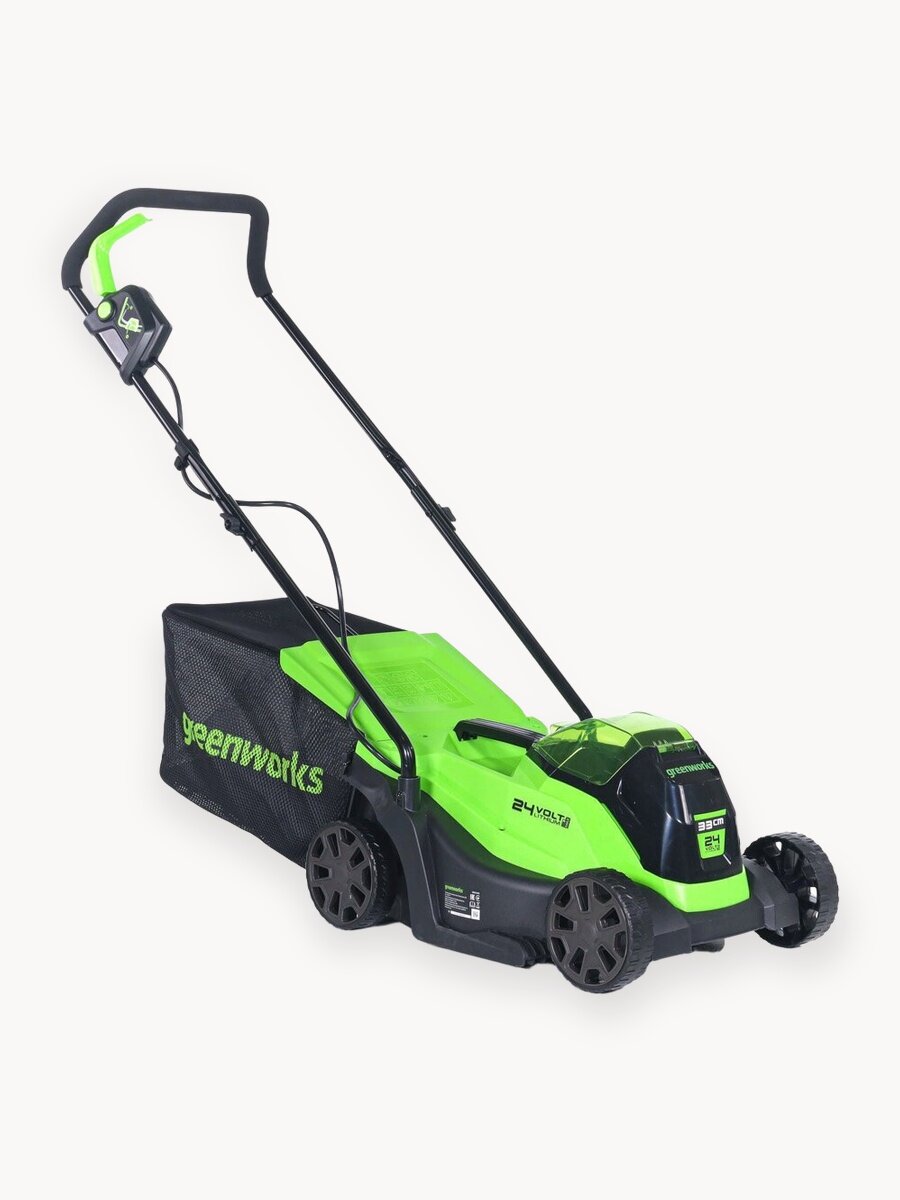 Газонокосилка аккумуляторная Greenworks GD24LM33, 24V, 33 см, бесщеточная, с 1хАКБ 4Ач и ЗУ, 2516107UB