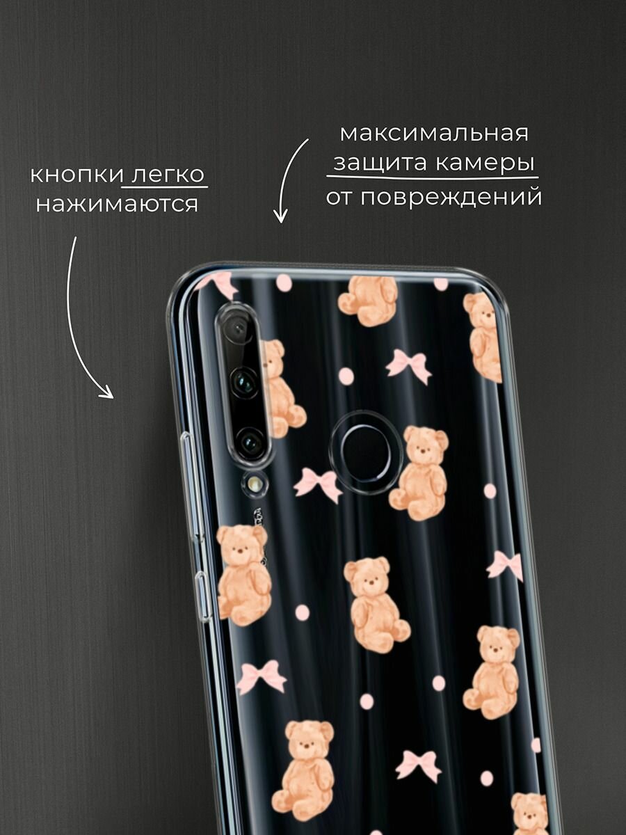 Чехол на Honor 10i/20 Lite 2019/20e/Huawei P Smart Plus 2019 / Хонор 10i с принтом Паттерн бежевые мишки, прозрачный — фото 1