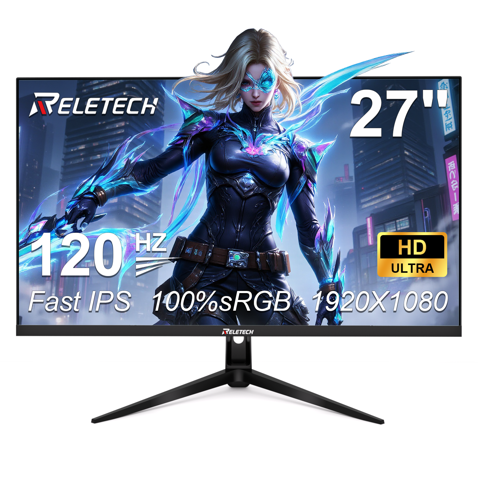Монитор игровой Reletech 27 " 120 Гц, Fast-IPS, 1ms, 1920x1080, плоский, HDMI+VGA, FreeSync, для компьютера, R27 Velo