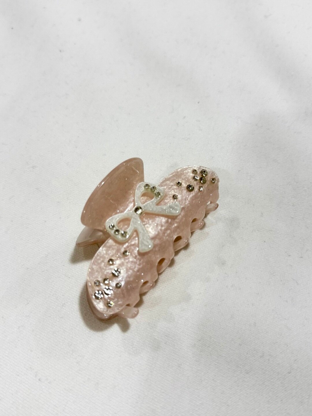 Заколка для волос "Розовый Крабик", с бантом, с искусственными стразами, из искусственной смолы