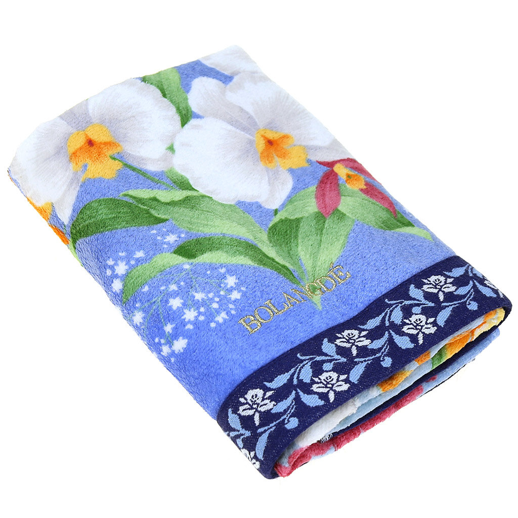 Полотенце махровое Bolangde с рисунком "ирисы", синее, 50х90 см (B2045B)