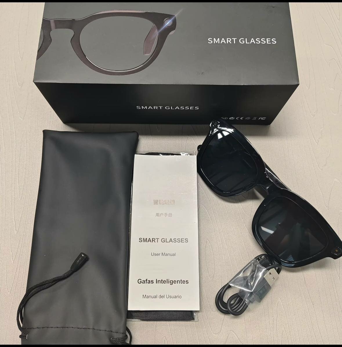 Умные очки Smart Glasses V03, черные, Bluetooth, камера 8 МП, видео 1080p 30fps, голосовой помощник, переводчик