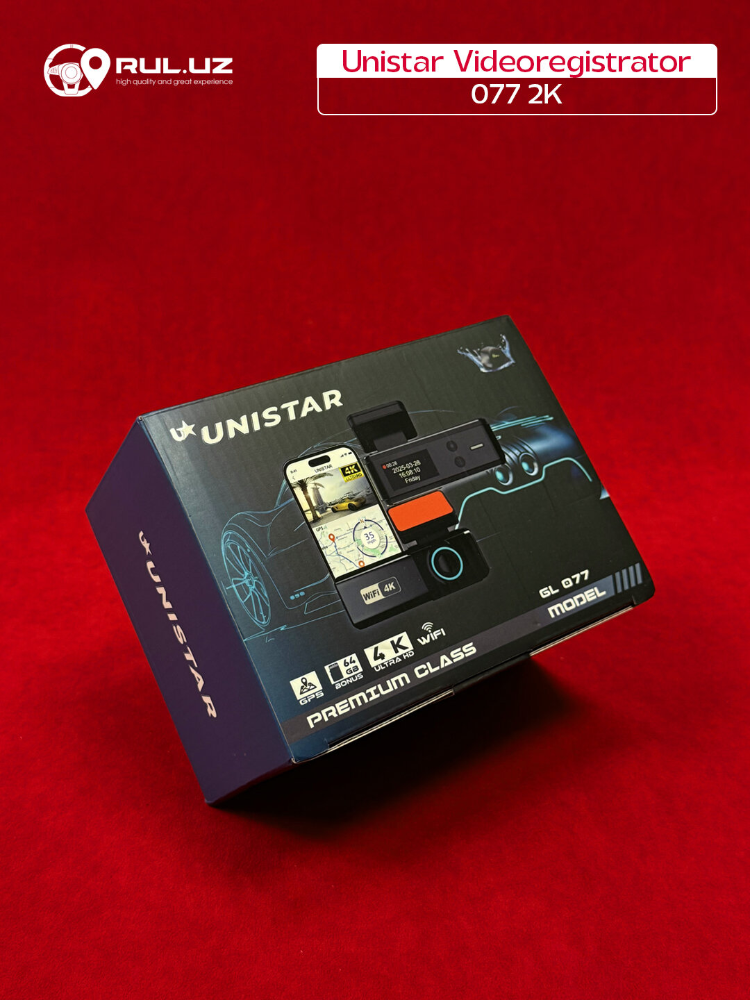 Видеорегистратор Unistar GL 077 2K GPS, Wi-Fi, с картой памяти 64GB