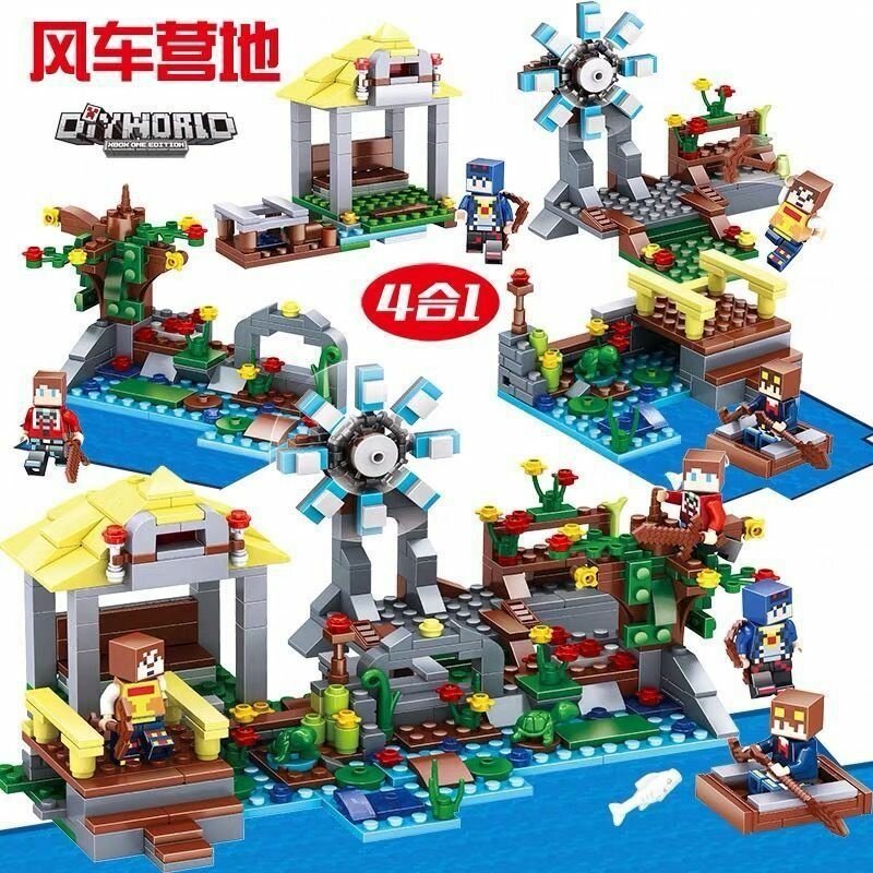 Ветряная мельница у реки, набор для Minecraft, совместимый с LEGO, образовательная игрушка для детей