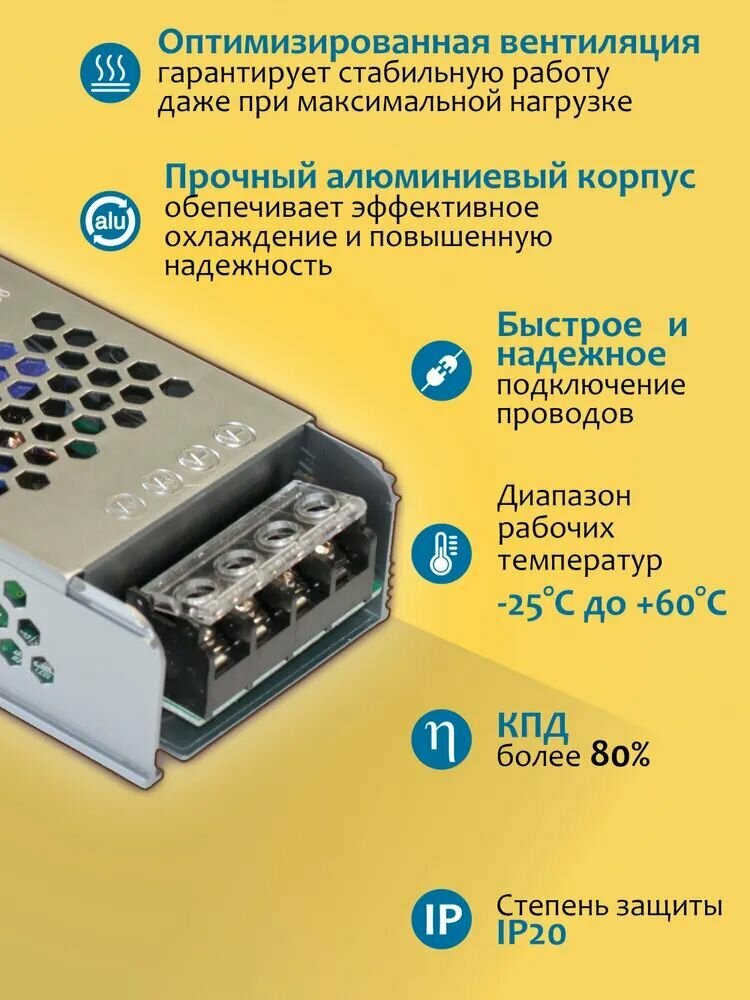 Блок питания для светодиодной ленты, 12В, 400 Вт, IP20