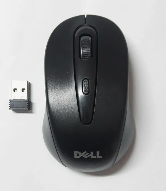 Мышь DELL, беспроводная, 3 кнопки, 2.4GHz, батарейки, черная