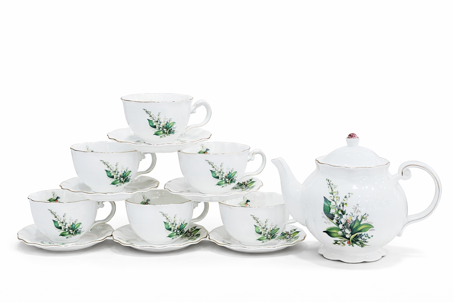 Чайный сервиз Royal Leaf 14 предметов, Фарфоровый сервиз Elegant Garden 14 PCS, Премиум чайный набор Floral 14 предметов