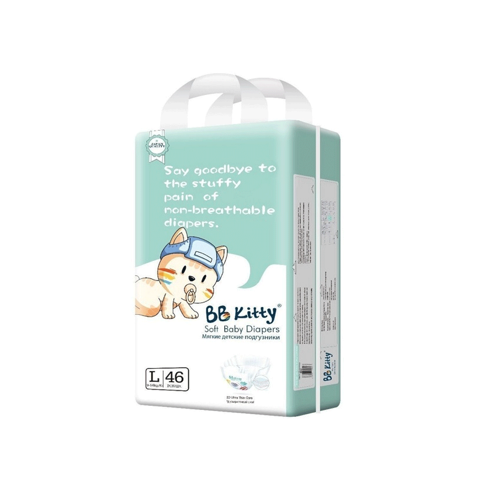 Подгузники BB Kitty, размер L, для мальчиков и девочек, дышащие, 46 штук — фото 1