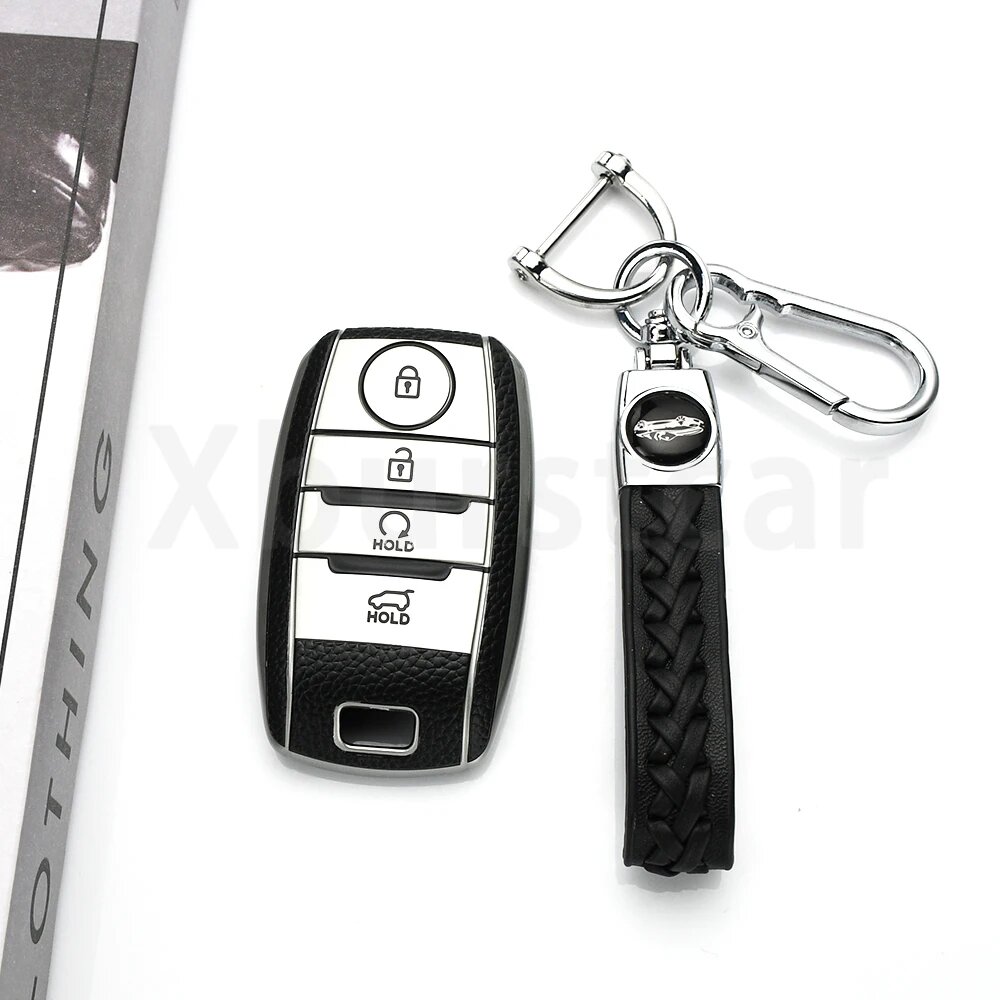 Чехол для ключа Kia 4 кнопки, кожа, TPU, 4B button silver set