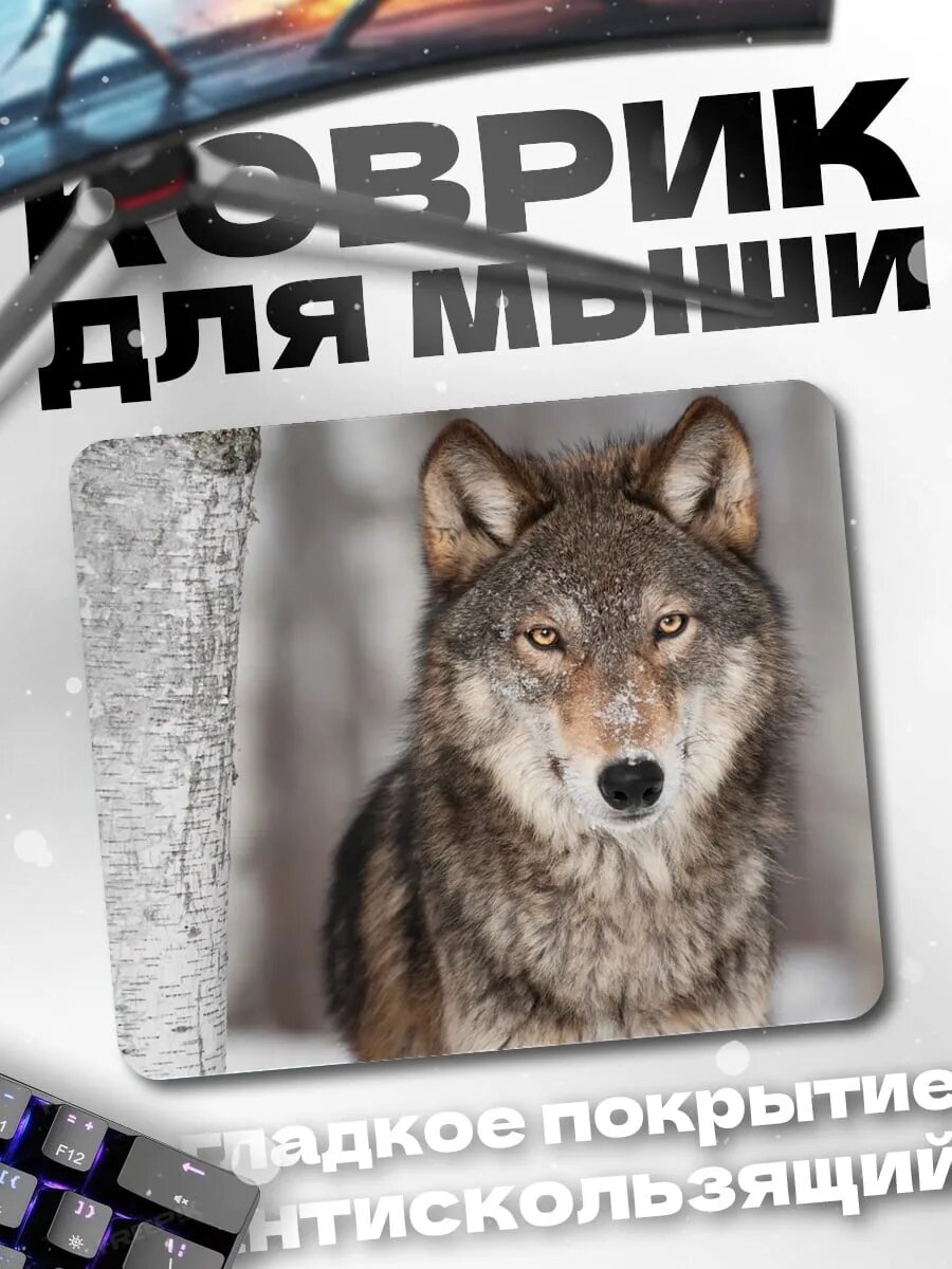 Коврик для мыши Волк в лесу