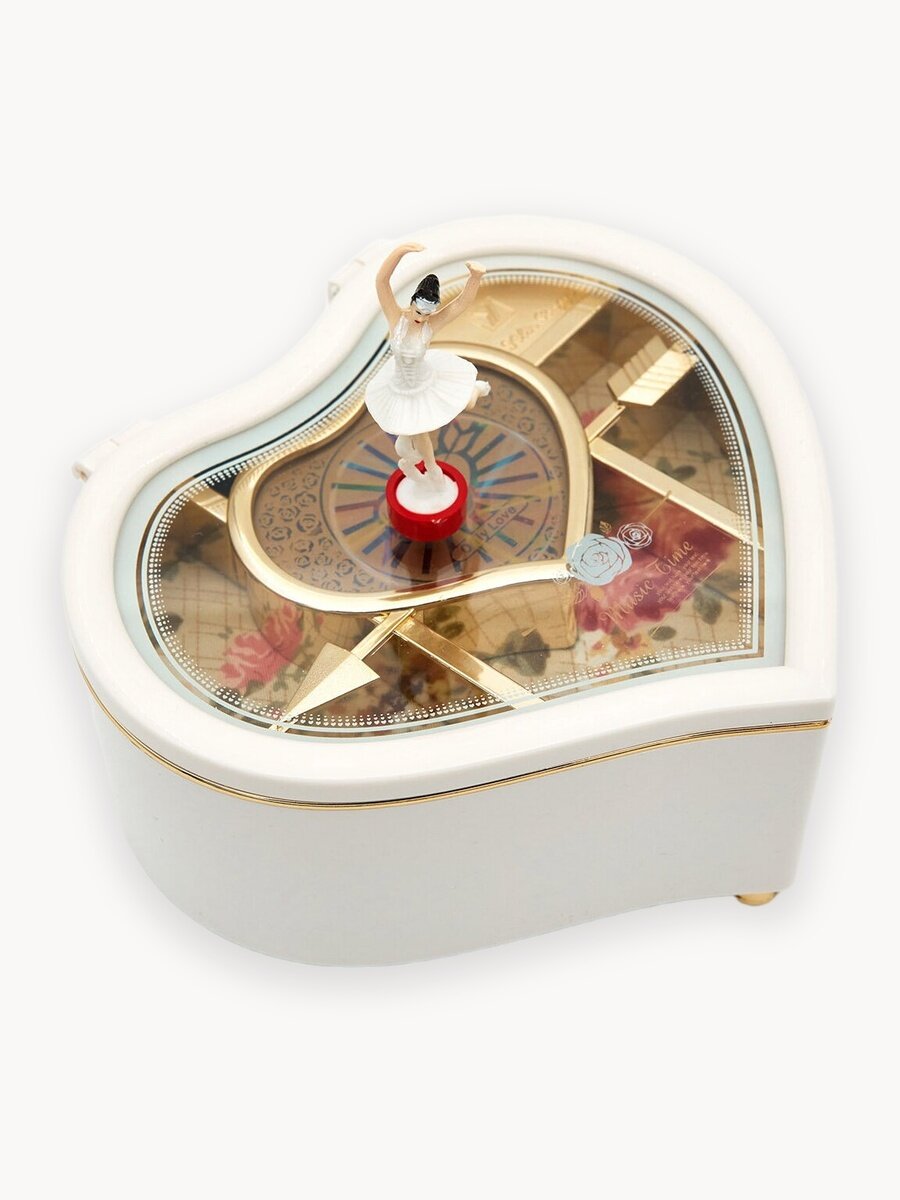 Шкатулка музыкальная с отделениями для украшений в форме сердца с балериной