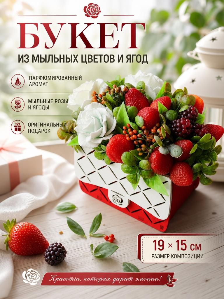 Букет из мыла ручной работы Розы и клубника