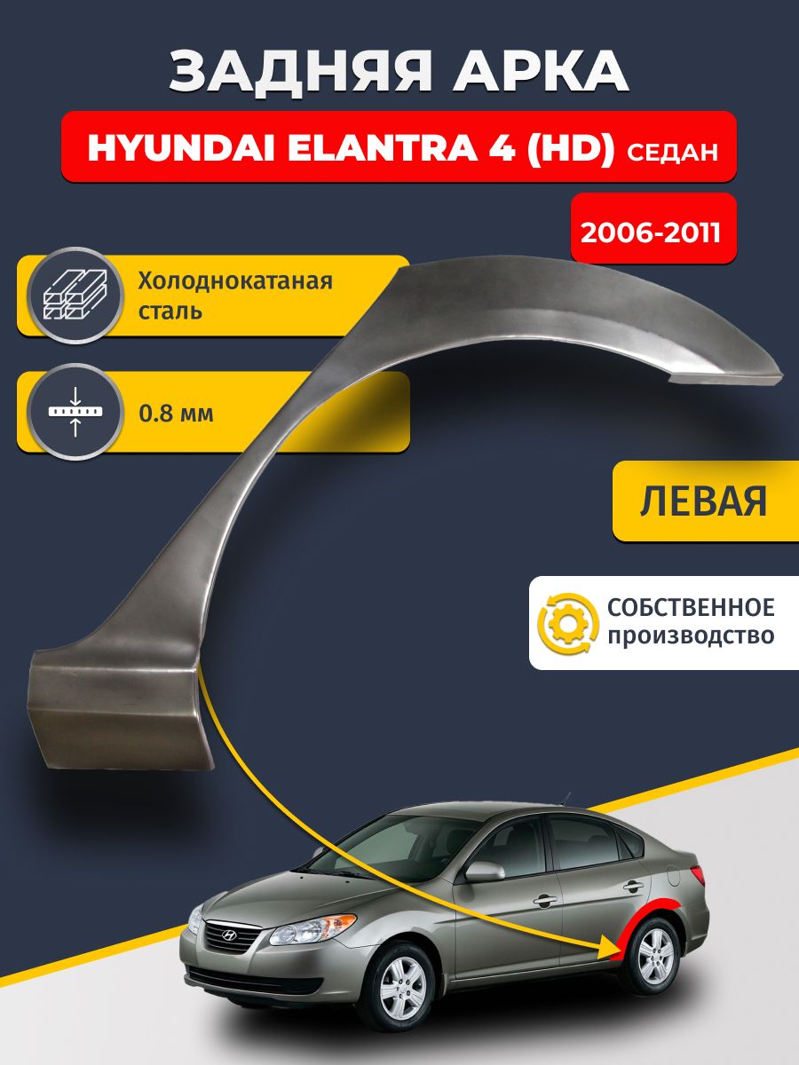 Левая задняя ремонтная арка для автомобиля Hyundai Elantra 4 HD 2006-2011 седан (Хендай Элантра 4). Холоднокатаная сталь 0,8мм.