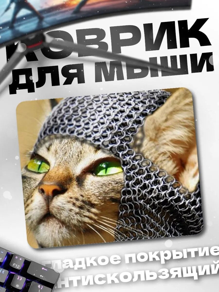Коврик для мыши Кот в кольчуге