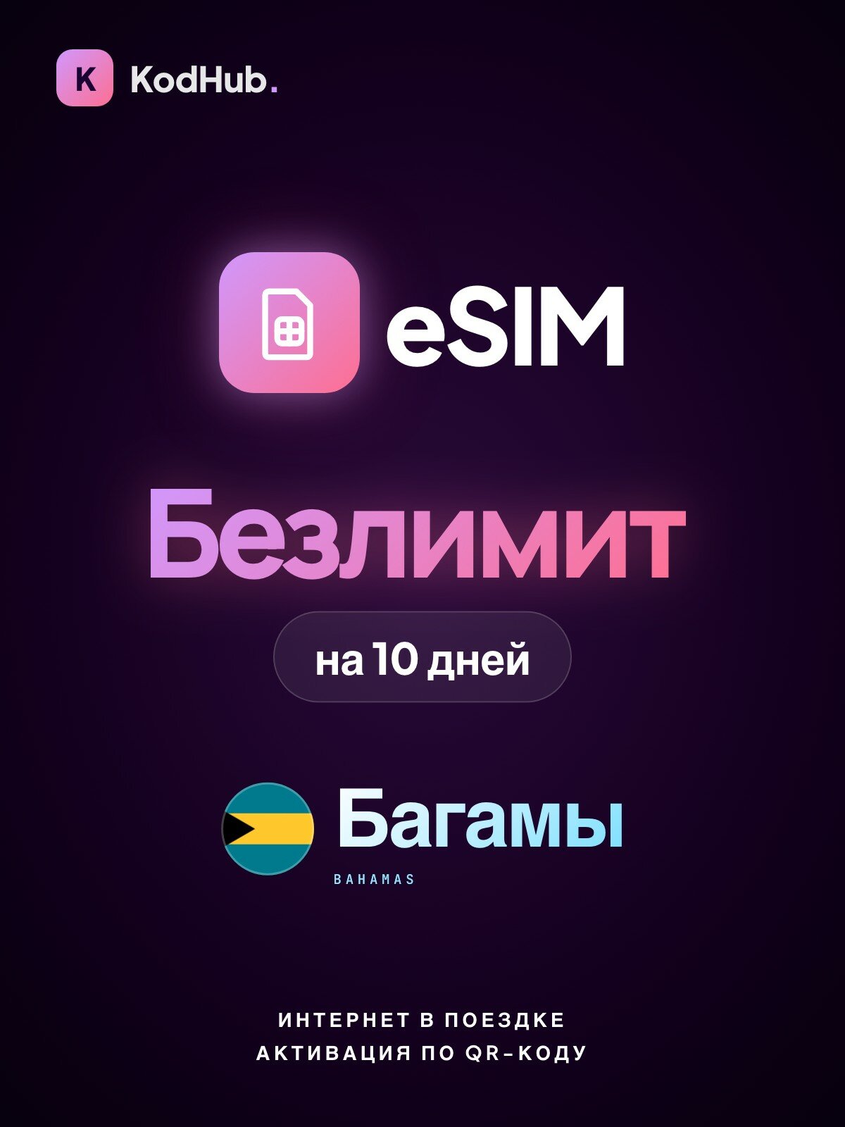 Туристическая eSIM Багамы безлимит на 10 дней | интернет в поездке, связь за границей | QR-код активации