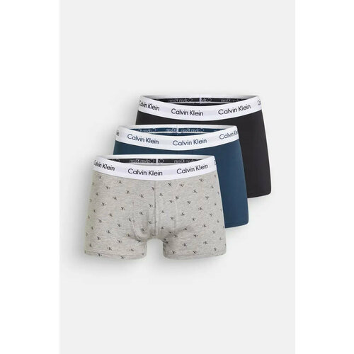 фото Трусы calvin klein low rise trunk classic fit, комплект из 3 шт., размер l, черный, серый, синий