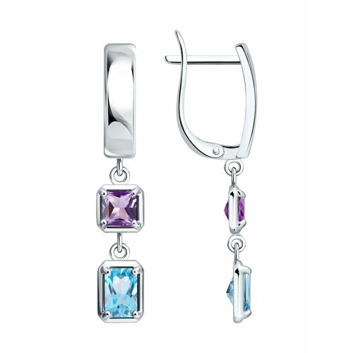 фото Серьги с подвесками diamant, серебро, 925 проба, родирование, аметист, топаз, длина 3.4 см, , белый