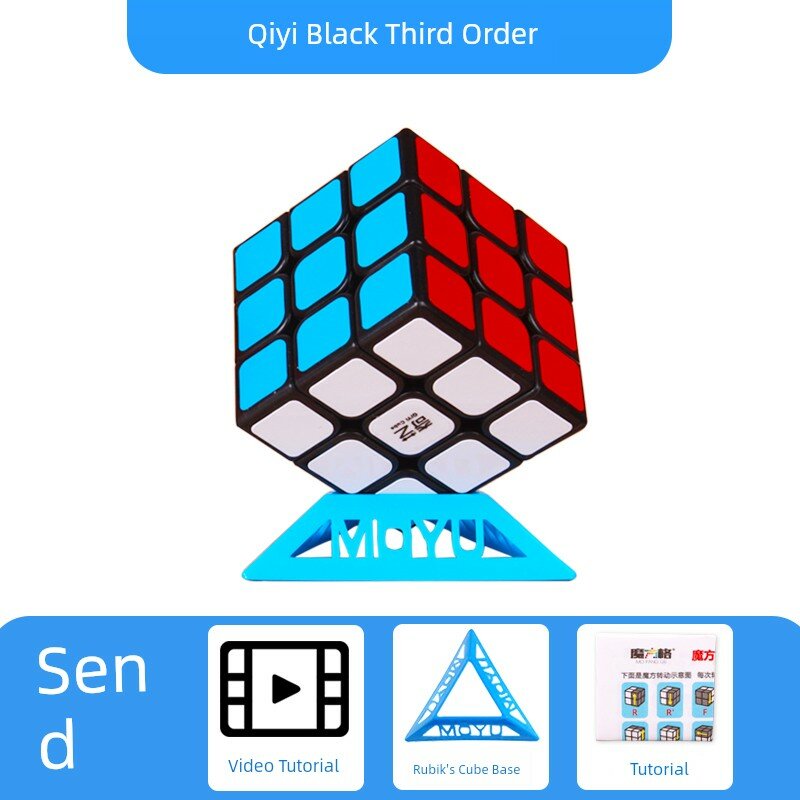 Qiyi 3x3 Скоростной куб с черной основой, подставкой и руководством - гладкий пазл