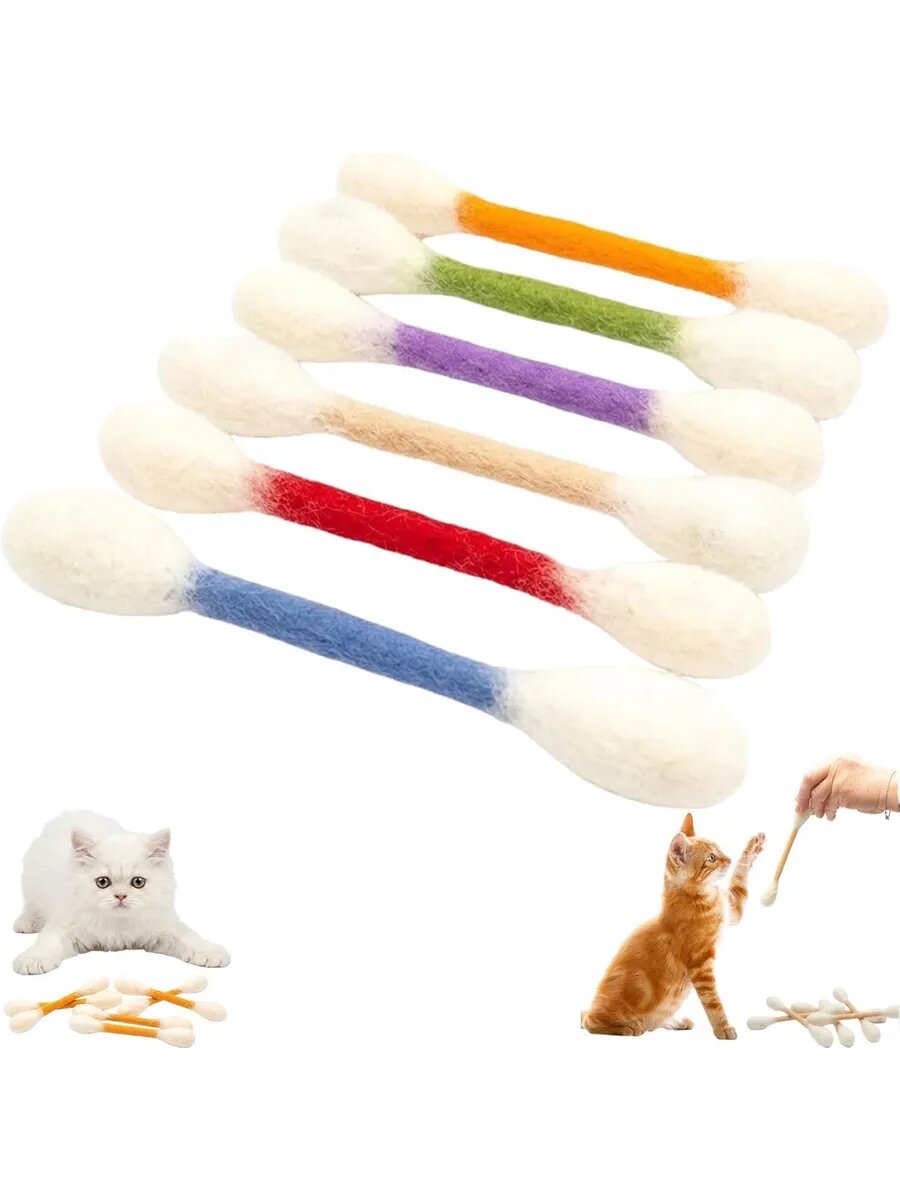Большие ватные палочки для кошек с кошачьей мятой, 6 шт