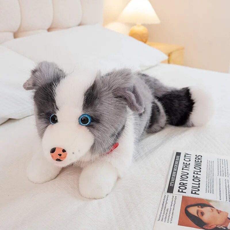 Плюшевая собака Бордер-Колли YINLCENT красного ошейника Серый, grey, 40cm
