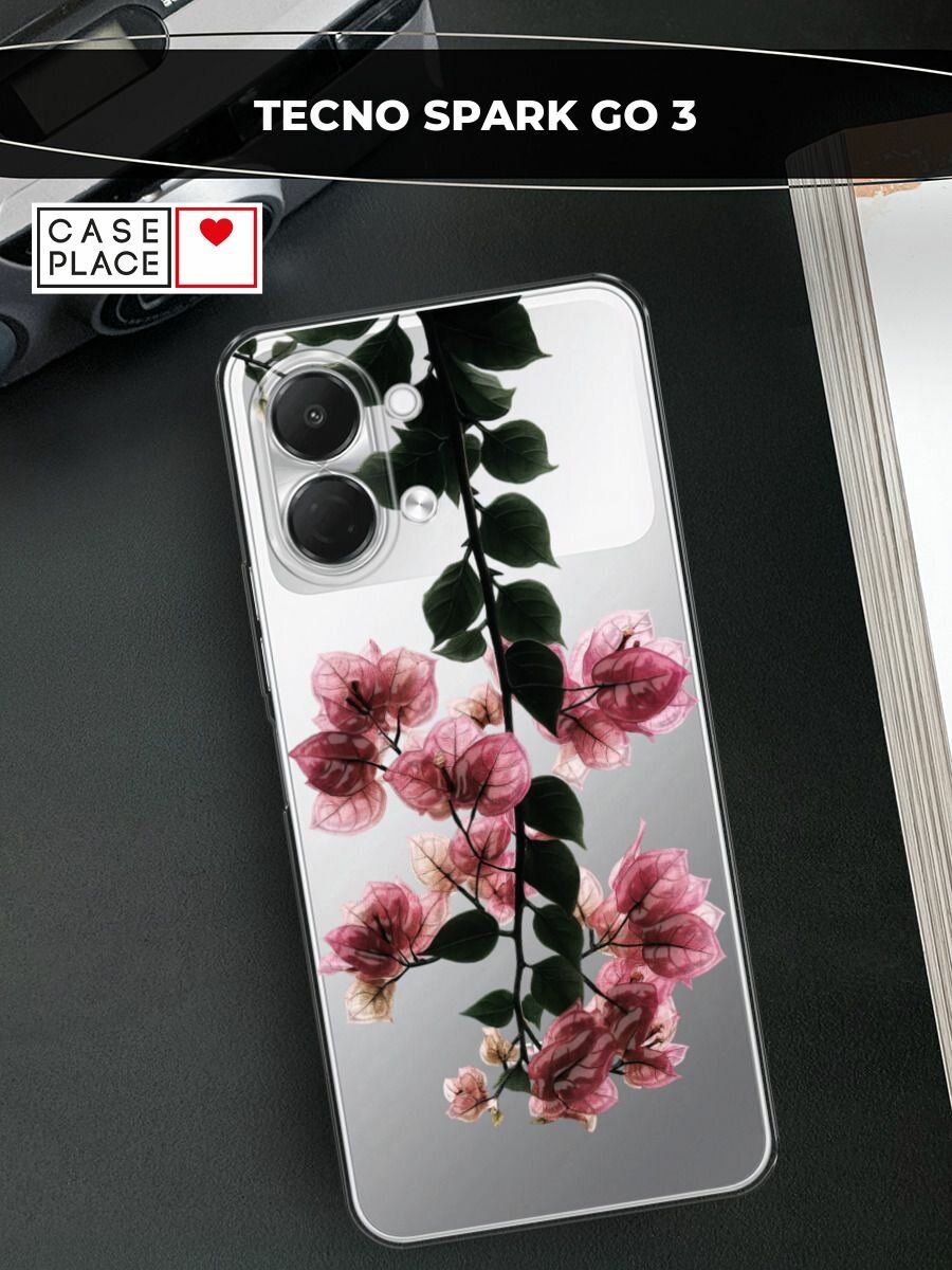 Силиконовый чехол на Tecno Spark Go 3 / Текно Спарк Го 3 с принтом Веточка розовых листьев 4