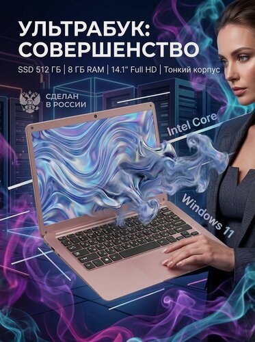 Изображение товара Ноутбук 14 Дюймов", intel celeron N3350, RAM 8ГБ, SSD512 ГБ, Intel UHD Graphics, Windows Pro, Русская раскладка розовый