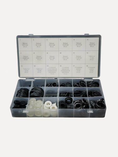 Изображение товара Набор прокладок сантехнических СантехКреп Сантехник №3, 405 штук, 18 видов уплотнительных колец для ремонта сантехники