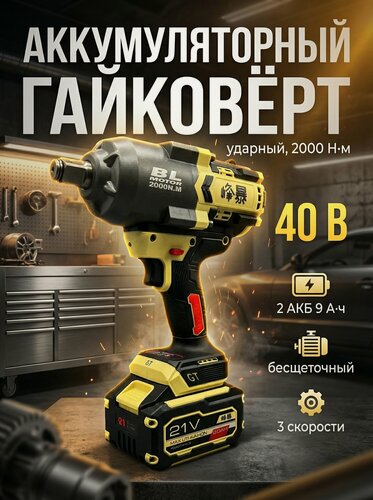 Изображение товара Аккумуляторный гайковерт ударный Fengbao FB 2280, бесщеточный двигатель, 2 аккумулятора