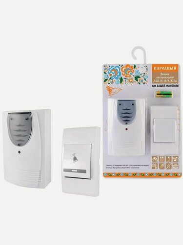 Изображение товара Звонок дверной беспроводной TDM Electric Народный ЗББ-Н-11/3-32М, 32 мелодии, на батарейках АА, IP30, SQ1901-0108