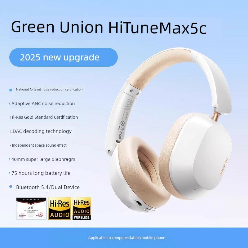MAX5c беспроводные игровые наушники с активным шумоподавлением 43 дБ, Hi-Res звуком, пространственным звучанием, белые